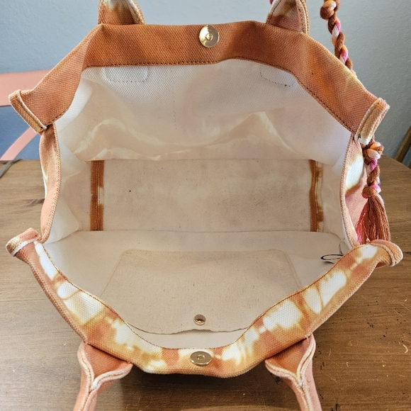 Vince Camuto Orla 100% Cotton Double Handle Tote Rusty Orange Tie Dye - Picture 6 of 11
